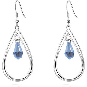 18K Gold-Plated 925 Sterling Silver Swarovski Crystal Twist Leaf Fashion Dangle Earrings for Women