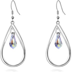 18K Gold-Plated 925 Sterling Silver Swarovski Crystal Twist Leaf Fashion Dangle Earrings for Women