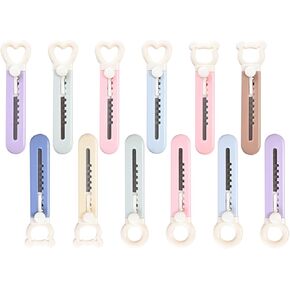 12 Pieces Cute Box Cutter, Retractable Letter Opener, Mini Box Opener, Adorable Pastel Color Package Opener, Multi-Function Utility Knive for Key Chain Pocket Bag, School Office Supplies
