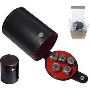 مجموعة Cyber-eals مجموعة من Cup Cup Black Pu مع مقصورة التخزين Red Love Love + 16 مم زهر المعادن من سبائك الزنك ، هدايا محاصر (النيكل ، الأحمر)