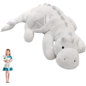 Dinosaur Plush Toy Pillow, Cute Stuffed Animal Toys, Soft Long Dinosaur Body Pillow Gift for Kids Boys Girls White 28inch