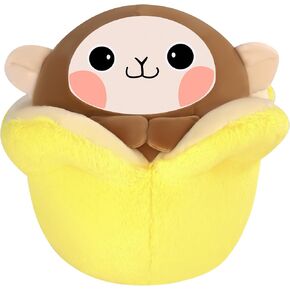 Large Banana Monkey Plush Pillow Stuffed Animal Toy,Big Size Cute Soft 12" Fat Kawaii Hugging Cuddle Plushie,Gift for Kids (Banana Monkey)