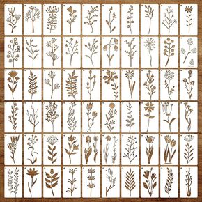 60pcs زهرة الستنسل للحرف اليدوية ، والستنسل الطلاء الصغيرة ، وقوالب الأزهار لبطاقة الجدار Rockwood Signs Coasters Decor