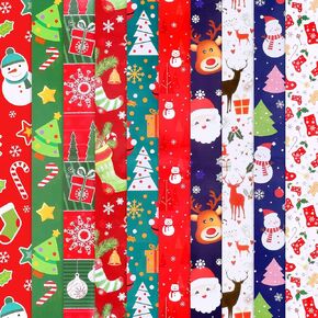 konsait Christmas Gift Paper ، 10 أوراق مطوية Snowman Santa Claus Christmas Tree متنوع أبيض باللونين الأحمر الخضراء.