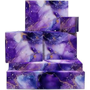 Central 23 Ramble Wrapp Paper - 6 صفائح من غلاف الهدايا الجميل للنساء - الطباعة الرخامية الأرجواني والذهب - لعيد ميلاد عيد الميلاد - تأتي مع ملصقات