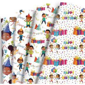 DTIAFU African American Wrapping Paper Black Kids Gift Paper For Holiday Black Boys Girls Birthdy Birth