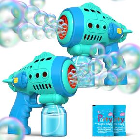 2 Bubble Gun with 2 Pack Refill Solution, 360° Leak-Proof Bubble Machine for Toddlers, Automatic Bubble Guns for Kids, Easter Basket Stuffers, Party Favors, Birthday Gift (Pink-Green)