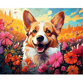 yiyue paint by number for bealder beginner ، diy gift canvas leaft kit for boys and girls ، kit dog painting kit ، diy acryl paint carphs for gift home wall 16x20inch ، no.1