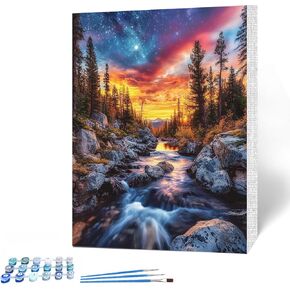 Maxbye Magical Forest Paint بأرقام أرقام للمبتدئين البالغين مع إطار خشبي ، وطلاء من القماش السهل بالأرقام