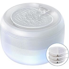 Cat Water Fountain, FEELNEEDY 2.5L for Cats Indoor and Dogs Inside with LED Light, Quiet Cat Drinking Fountain with 3 Pack Filters Replacement (F-016B White)