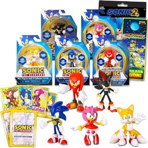 Sonic the Hedgehog Display Tigures - Party Favors Bundle مع 5 تماثيل بما في ذلك Sonic و Amy و Tails Cake Toppers والمزيد من الملصقات بالإضافة إلى ذلك