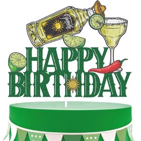 Tequila Happy Birthday Party Cake Topper - Cinco de Mayo Fiesta Supplies للرجال - تاكو نوبة زخرفة كوكتيل حفلة