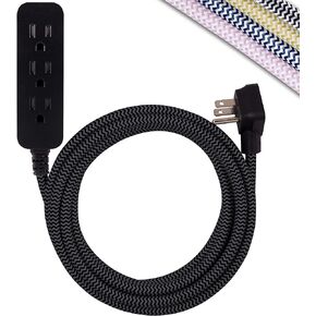 Cordinate 3-Outlet Power Strip Extension Cord with Multiple Outlets 15 Ft Braided Long Cord Extension Cord Grounded Flat Plug Extension Cord ETL Listed Gray 50012