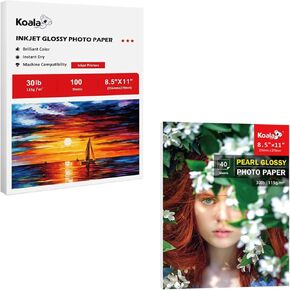 koala gray glossy inkjet paper 8.5x11 inches 100 ورقة وورق صور رفيع اللؤلؤ 8.5x11 بوصة 40 رطلاً 30 رطلاً