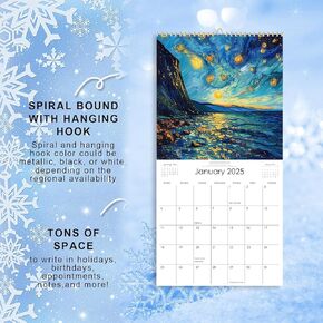 2025 Large Wall Calendar 12 x 12 inches, thick glossy paper, 12 "x 24" (open), wall calendar Aurora, full page month thick and sturdy gift paper perfect for calendar organization and planning