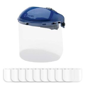 10 Clear Face Shield Visors + 1 Headgear Bundle, 8x15.5, 0.040" Thick - Scratch Resistant Safety Protection