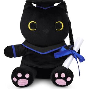 Graduation Plush Cat Stuffed Animals,8 in Black Cat Plush with Bachelor's Cap,Black Kitten Plushie Doll Toy,2025 Graduation Gift for Her Him Boys Girls Kindergarten Preschool