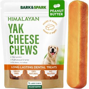 BARK&SPARK Yak Cheese Himalayan Dog Chews - 100% Natural & Long Lasting Dog Treats, Yak Milk Chews for Small, Medium & Large Dogs, Lactose & Gluten Free Dental Sticks, Healthy & Safe (1 Large Chew)
