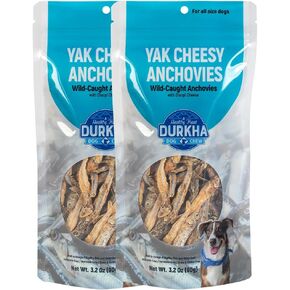 Durkha Whole Anchovies Dog Treats – All-Natural Single Ingredient Fish Treats, High in Omega-3, Packed with Vitamins & Minerals for Skin, Coat, and Heart Health - 2 Pack