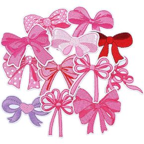 12 Pcs Bow Iron on Patches Coquette Bow Style Embroidered Iron on/Sew on Patches Multistyle Pink Bows Patch Applique Bowknot Patch for Clothes Hats Backpacks Socks Shirt Jackets DIY Decoration