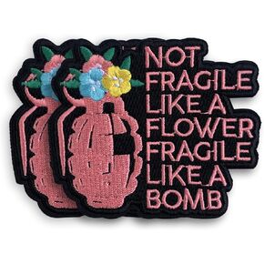 (Set of 2) Not Fragile Like A Flower Fragile Like A Bomb Feminist Patches Embroidered Patch Iron On Sew On Words Patch DIY Accessory Applique for Backpacks Jackets Clothes Hats Jeans