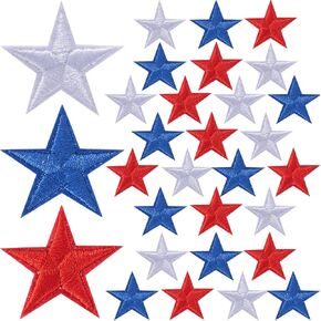 30pcs Star Patches ، الحديد على Mini Star Embroidery Hicsique ، Sew on Stars Repair Patch Decorative Patch for Dress Dirt Jeans Jacket Bag Hats- Red & White & Blue