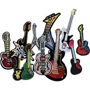 11Pcs Musician Guitar Embroidered Patches Iron on/Sew on Applique Musical Instrument Embroidery Repair Patch DIY Craft Accessories Gifts for Music Fans Clothing Jacket Jeans Backpack Hat Vests