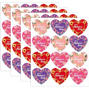 FEBSNOW Happy Mother's Day Stickers, 48Pcs Heart Floral with Gold Foiling Mother's Day Gift Labels Stickers Envelope Sealing Self Adhesive Present Decals for Mother's Day Party Favor Decorations