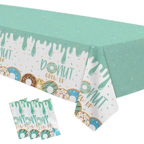 Donut Party Decorations tablecloth Boys - Displable Blue Donut Grow Grow Up Party Supplies tablecover لعيد ميلاد استحمام الطفل - 3 عبوات (54 بوصة × 108 بوصة)