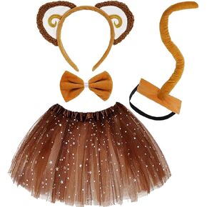 5 PCS Monkey Costume Kits Includes Monkey Ears Headband Tail Bowtie Tutu for Monkey Cosplay 100th Day of School Halloween Party Dress Up Supplies