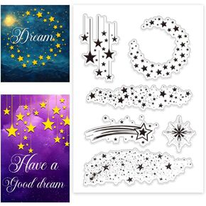 PH PandaHall Star Clear Stamps Night Stars Border Silicone Stamp Star Backbround Rubber Stamp Firework Transparent Stamp for Card Making and Photo Album Scrapbooking 6.3x4.3 Inch