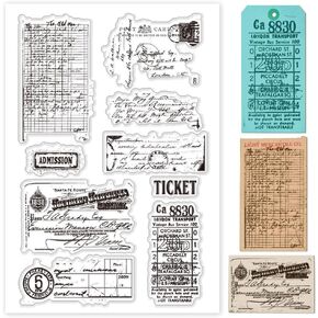 PH PandaHall Retro Ticket Clear Stamps for Card Making, Ticket Texture Clear Silicone Stamp Transparent Craft Seal Stamp Rubber Stamp for DIY Scrapbooking Album Journal Crafting Notebook Decoration