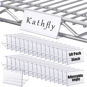 Kathfly 50 Pack Wire Shelf Label Holder Clear Protective PVC Plastic Adjustable Label Holders 3 Viewing Angles Shelf Tags for Wire Shelving Metro Shelving Clips for Retail Display and Warehouses