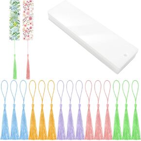 Acrylic Bookmarks 15 PCS Blank Bookmarks Acrylic Transparent Blank Bookmark Set Rectangle Clear Craft Bookmark with 15 pcs Small Bookmark Tassels for DIY Projects and Graduation Gift Tag (5 Colors)
