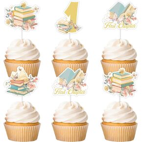 Cheereveal 24pcs rostro storybook cupcake toppers ، قصص القصة الأولى لقطات كب كيك ، أول فصل للكتاب ، لوازم ديكورات استحمام الطفل الأولى