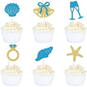 Gxsovso Wedding Cupcake Toppers ، ديكور البكالوريوس الساحلي ، ديكورات حفلات حفلات الزفاف ، ديكور حفلات الزفاف ، 24 مساءً