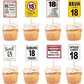 40 PCS Happy 18th Birthday Cupcake Topcake Heaits to 18 Hays Bruh أنا 18 Cupcake يختار الحد الأقصى للسرعة 18 إنه ديكورات كعكة عيد ميلاد الثامنة عشرة لسائق عيد ميلاد لوازم حفلة