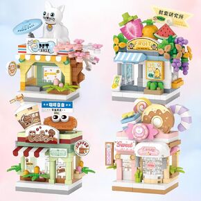 MEIEST 4 PCS Mini City Shop Street View Building Blocks Set,Simulation Architecture Collection Particle Construction Building Bricks Toy,Home Decor