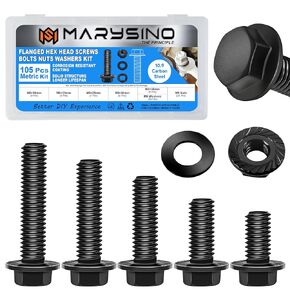 105Pcs M8 Bolts, Flange Hex M8x1.25 Bolt Assorted Bolts Nuts and Washers Kit, M6 Metric Bolt Assortment, 304 Stainless Steel Bolts and Nuts Kit, Bright Finish M8 Screws