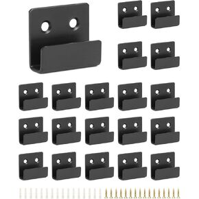 QWORK Ceramic Tile Display Brackets, 20 Pack Stainless Steel Heavy Duty Wall Hooks Mirror Hook Glass Wood Sample Display Hooks with Screws, 0.43" Inner Width, Black