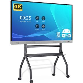 لوحة ذكية HKMLC 55 بوصة مع لوحة مسطحة شاشة 4K UHD وموقف محمول مع عجلات للفصول الدراسية والمنزل والأعمال (بما في ذلك الحائط)