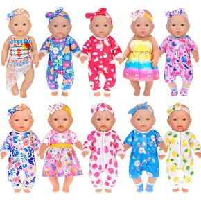 ebuddy 10 Sets Baby Doll Clothes- Fashion Outifts Fit for 14-16 inch Baby Doll, 43 cm New Born Baby Dolls, 15 inch Baby Dolls，18 Inch Doll (No Doll)