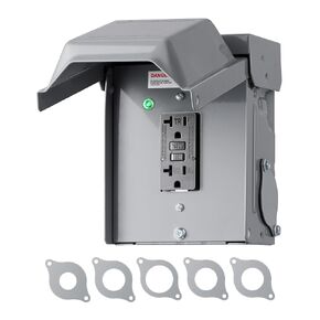 DEWENWILS Outdoor Outlet Box, Dual 20 AMP WRTR GFCI Receptacles with Rainproof 3R Enclosure, Metal Power Switch Box, GFCI Outlet for Garden, Deck, Holiday/Christmas Lights, ETL Listed
