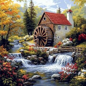 DPOZKU Landscape Diamond Painting Kits للبالغين منزل الماس الطلاء الفني مع الماس ، 5D Paint