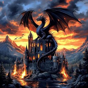 Newenmo Castles Diamonds Painting مجموعات للبالغين المبتدئين DIY 5D Dragon Diamond Art Paint مع الماس الدائري ، الحفر الكاملة للأحجار الكريمة للحيوانات الماس للالتفاف للزجاجات الحرف المنزل 12x12 في