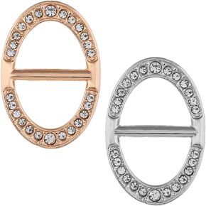 Lasenersm 2 Pieces Scarf Buckle - Alloy & Rhinestone - Golden & Silver - Oval Shape - Universal Scarf Clips