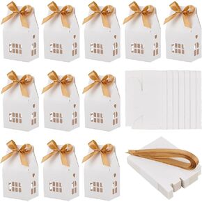 Nbeads 24 PCS House على شكل منزل ، 2.83x2.04x4.92 بوصة حلوى هدايا مع شريط البوليستر جوفاء الورق الورق الصناديق مع نوافذ صغيرة لالتفاف زفاف الحلوى ، أبيض