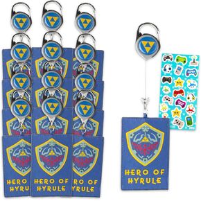 Nintendo Zelda قابلة للسحب الحبل القابلة للسحب مجموعة مفاتيح حزب العمل - حزمة مع 12 Zelda keychain Hylian Shield القابلة للسحب حبل سلسلة المفاتيح بالإضافة إلى الملصقات | رابط Zelda Keychain للمعرف