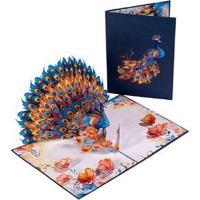 Colorful Peacock Greeting Card, Creative Peacock 3D Pop Up Card for Brithday, Congratulations Wedding, Mother Day, Thank you Cards. Suitable for All Genders. Blank insert tag included.