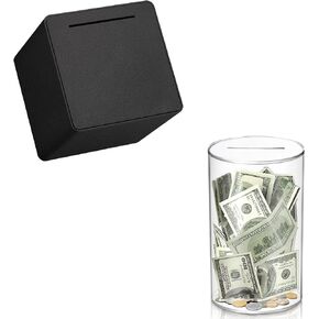2 Pcs hizgo Adult Piggy Bank- Piggy Bank for Adults Must Break to Open (Clear+Black)